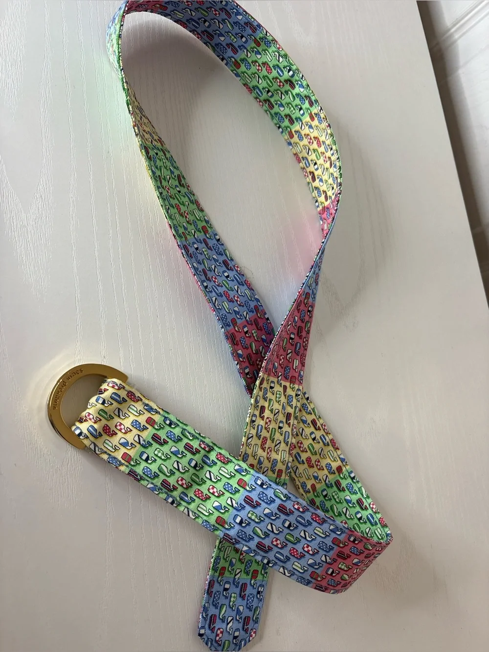 Vineyard Vines Kentucky Derby Multicolor Whale Pattern Silk Belt S Gold D Ring
